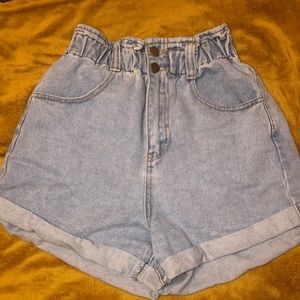 High wasted light washed denim shorts